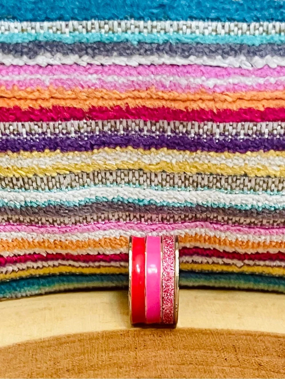 Vintage Triple Stacked Pink Enamel And Glitter Chunky Band Ring